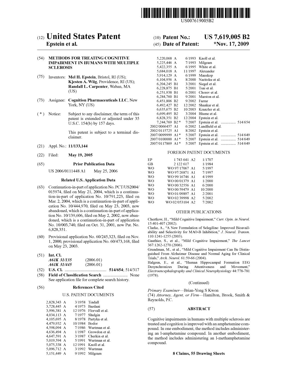 (12) United States Patent (10) Patent No.: US 7,619,005 B2 Epstein Et Al