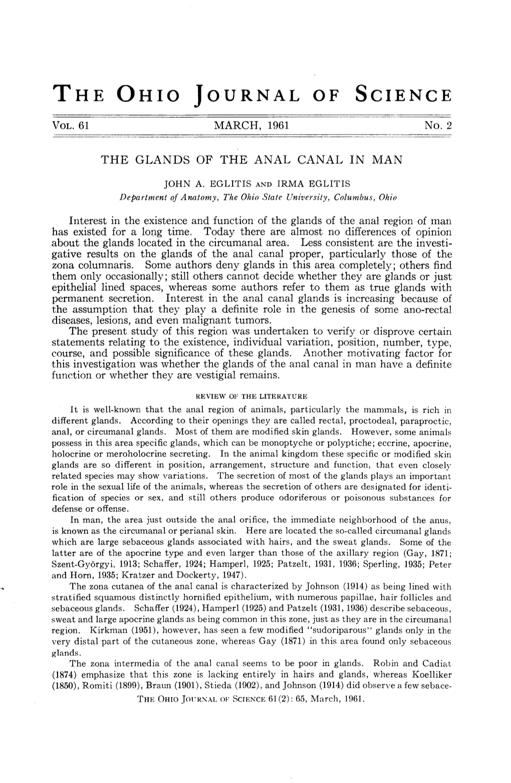 The Glands of the Anal Canal in Man