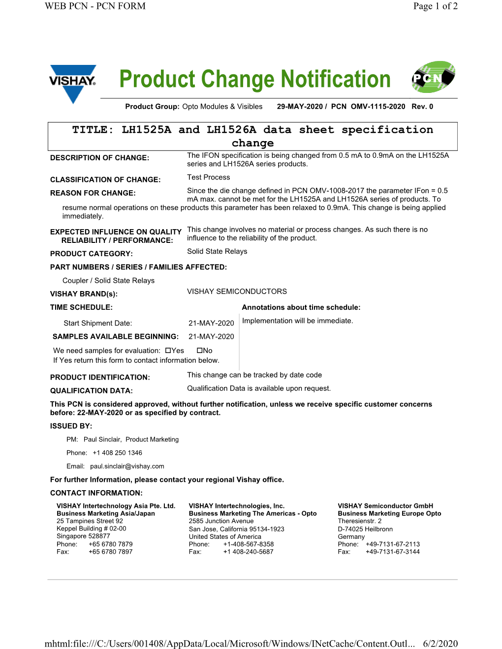 Product Change Notification