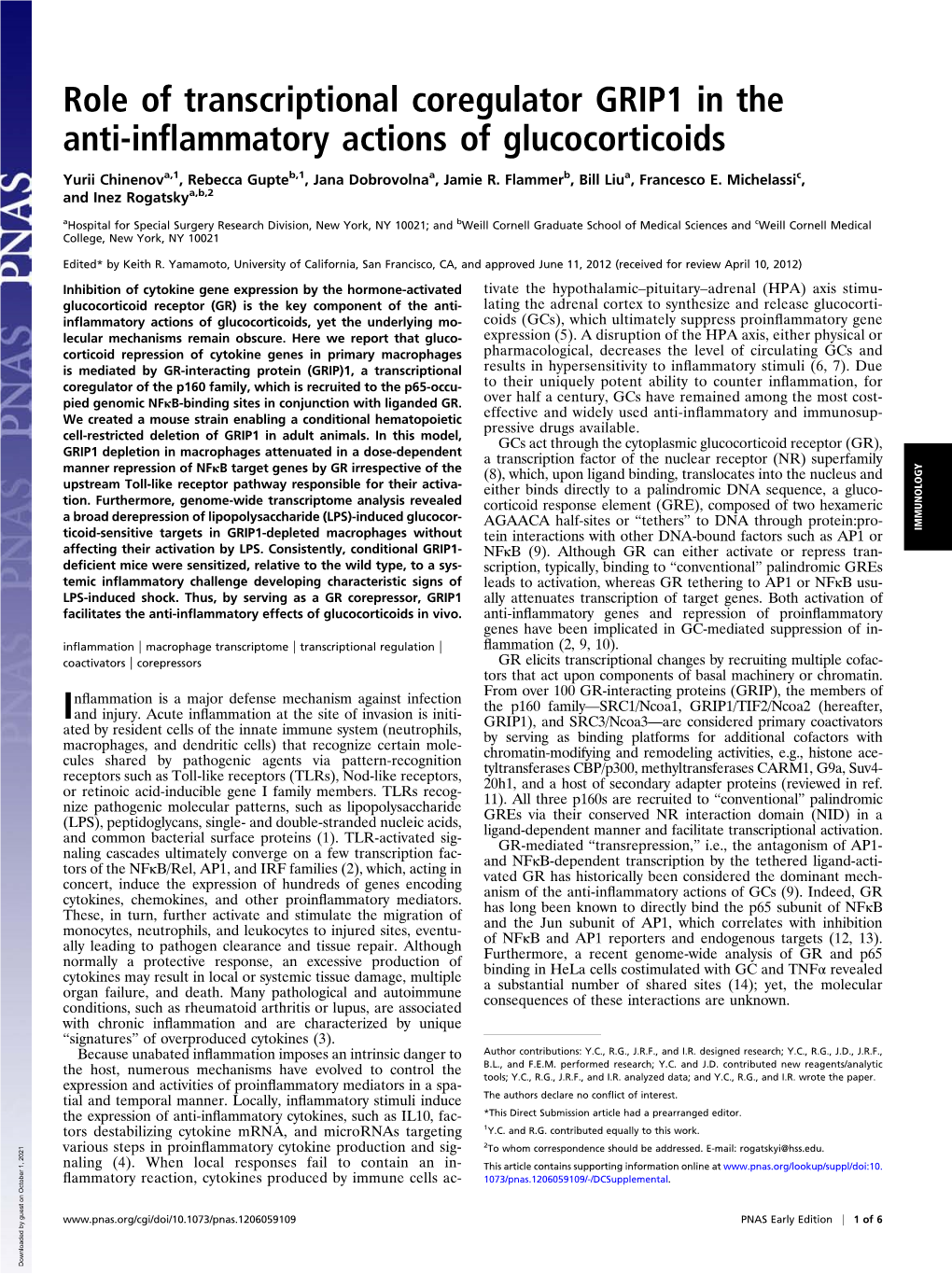 Role of Transcriptional Coregulator GRIP1 in the Anti-Inflammatory