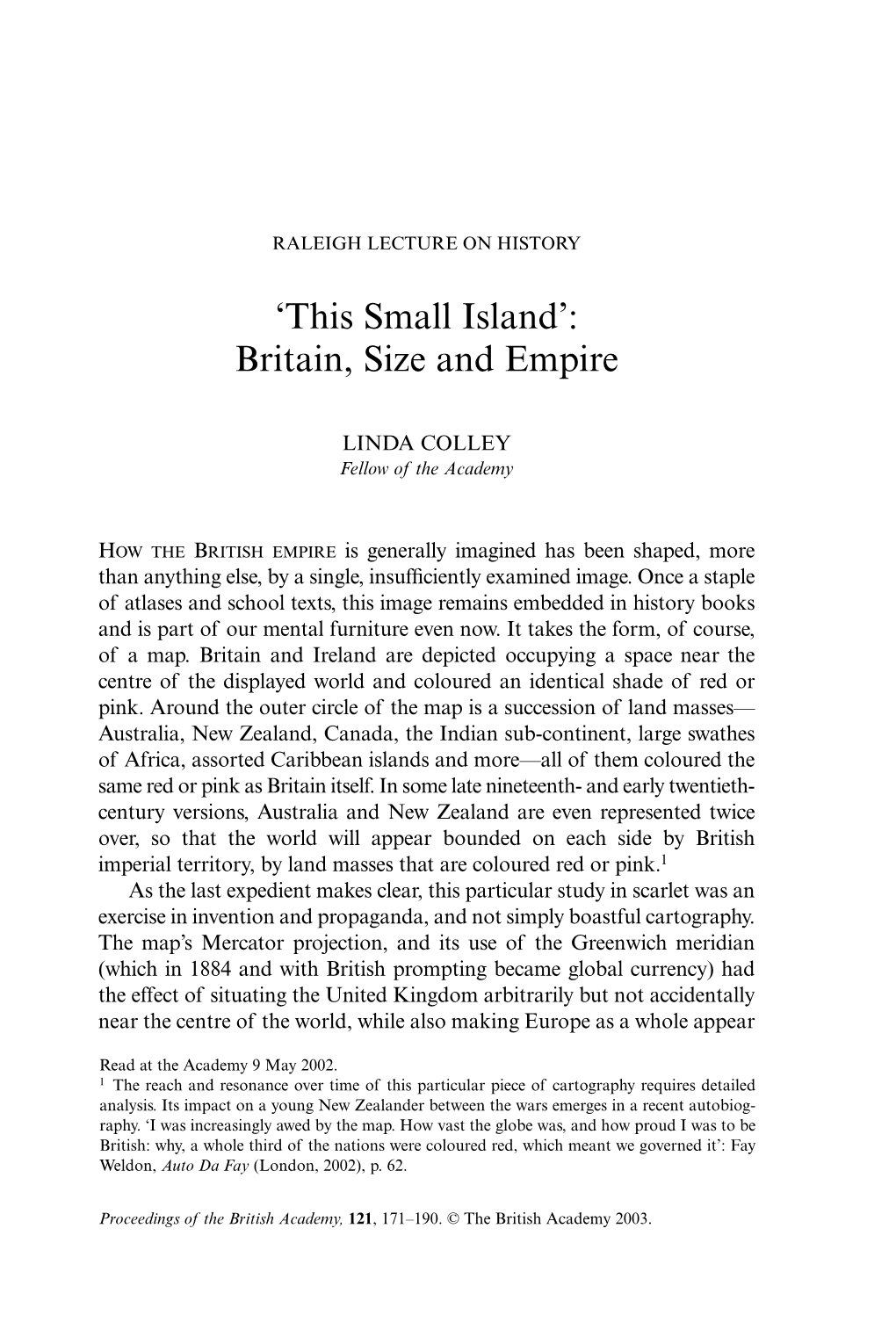 'This Small Island': Britain, Size and Empire