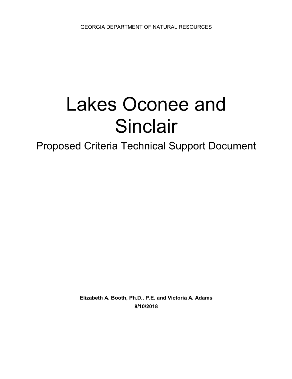 Lakes Oconee and Sinclair Proposed Criteria Technical Support Document