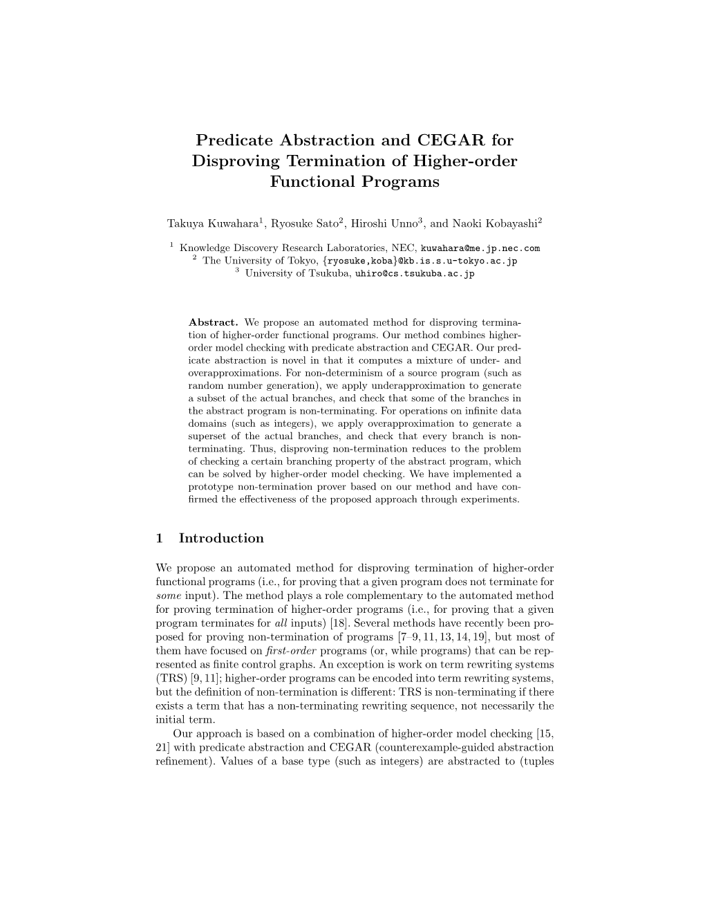 Predicate Abstraction and CEGAR for Disproving Termination of Higher-Order Functional Programs