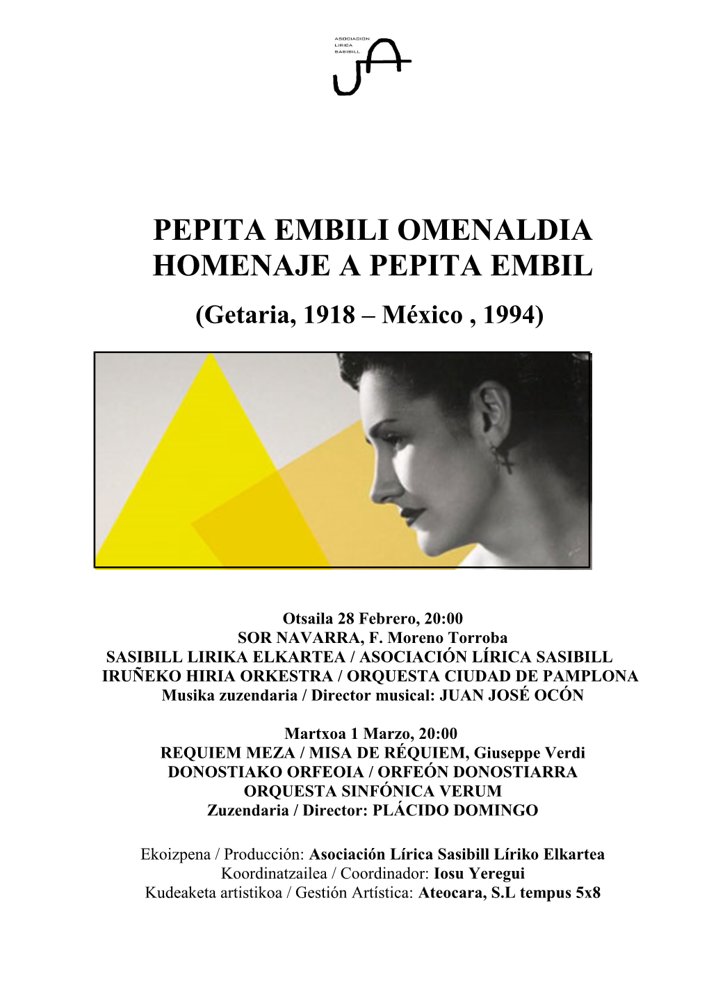 PEPITA EMBILI OMENALDIA HOMENAJE a PEPITA EMBIL (Getaria, 1918 – México , 1994)