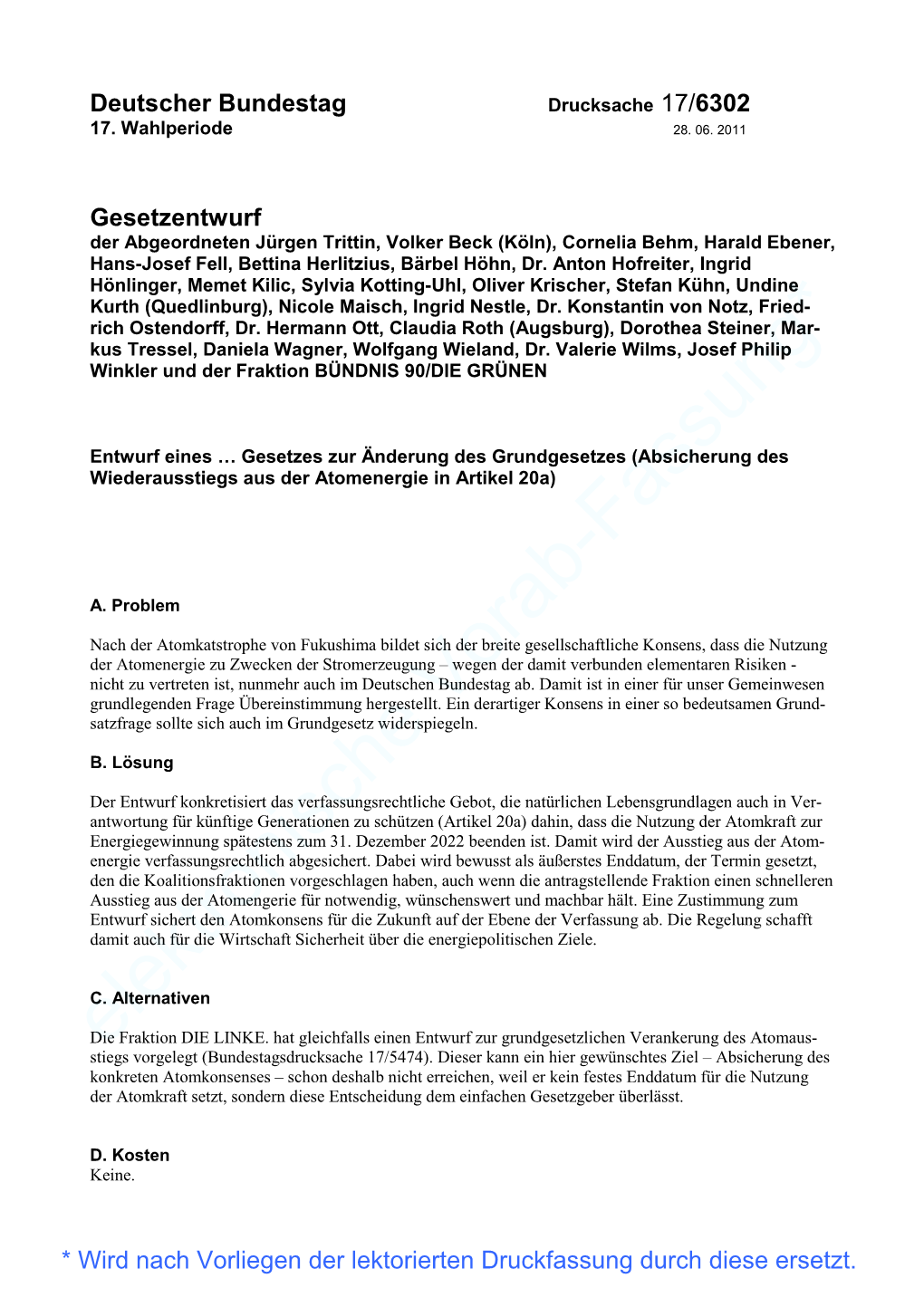 Gesetzentwurf Zur Änderung Des Grundgesetzes