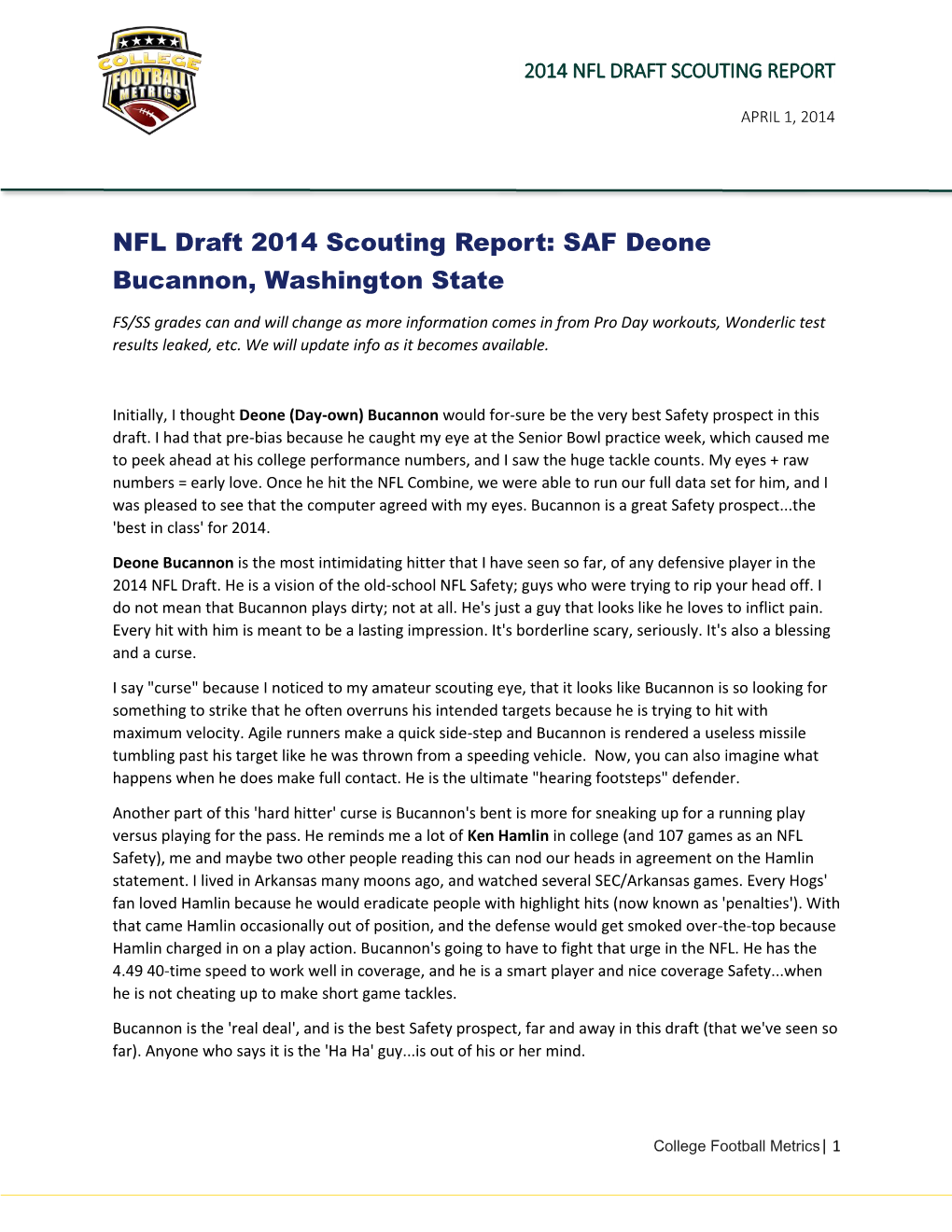 NFL Draft 2014 Scouting Report: SAF Deone Bucannon, Washington State