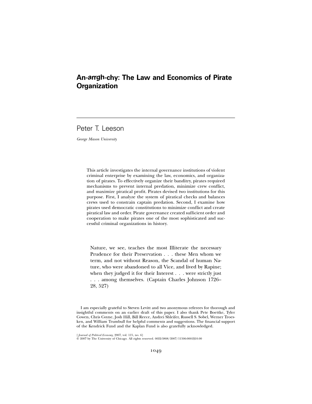 An-Arrgh-Chy: the Law and Economics of Pirate Organization