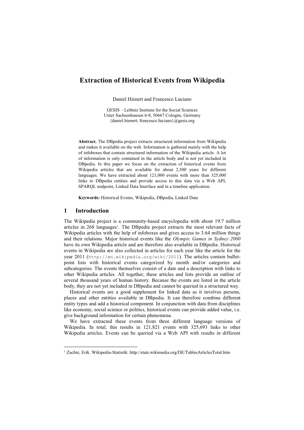 Extraction of Historical Events from Wikipedia