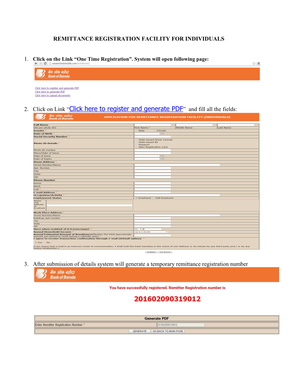 To Register and Generate PDF” and Fill All the Fields