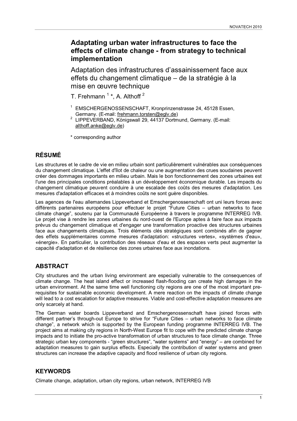 Adaptating Urban Water Infrastructures to Face the Effects of Climate Change