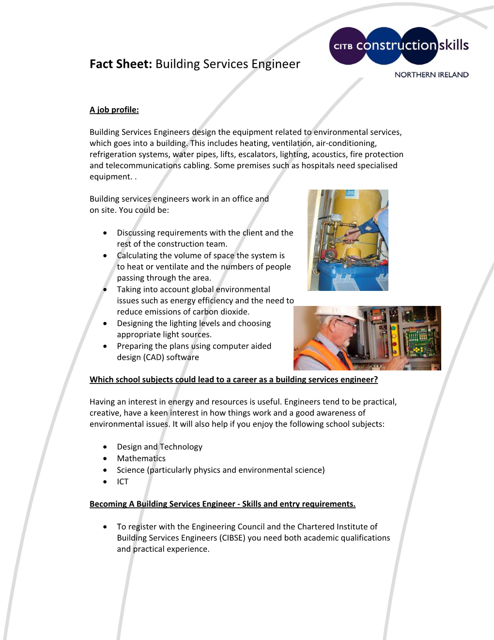 Fact Sheet: Building Services Engineer