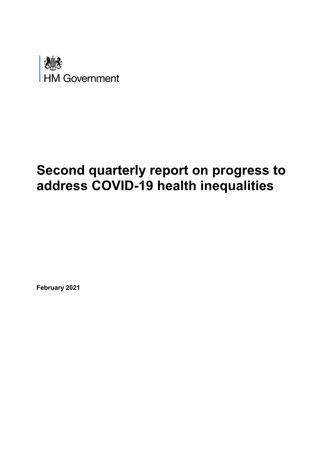 Second Quarterly Report on Progress to Address COVID-19 Health Inequalities