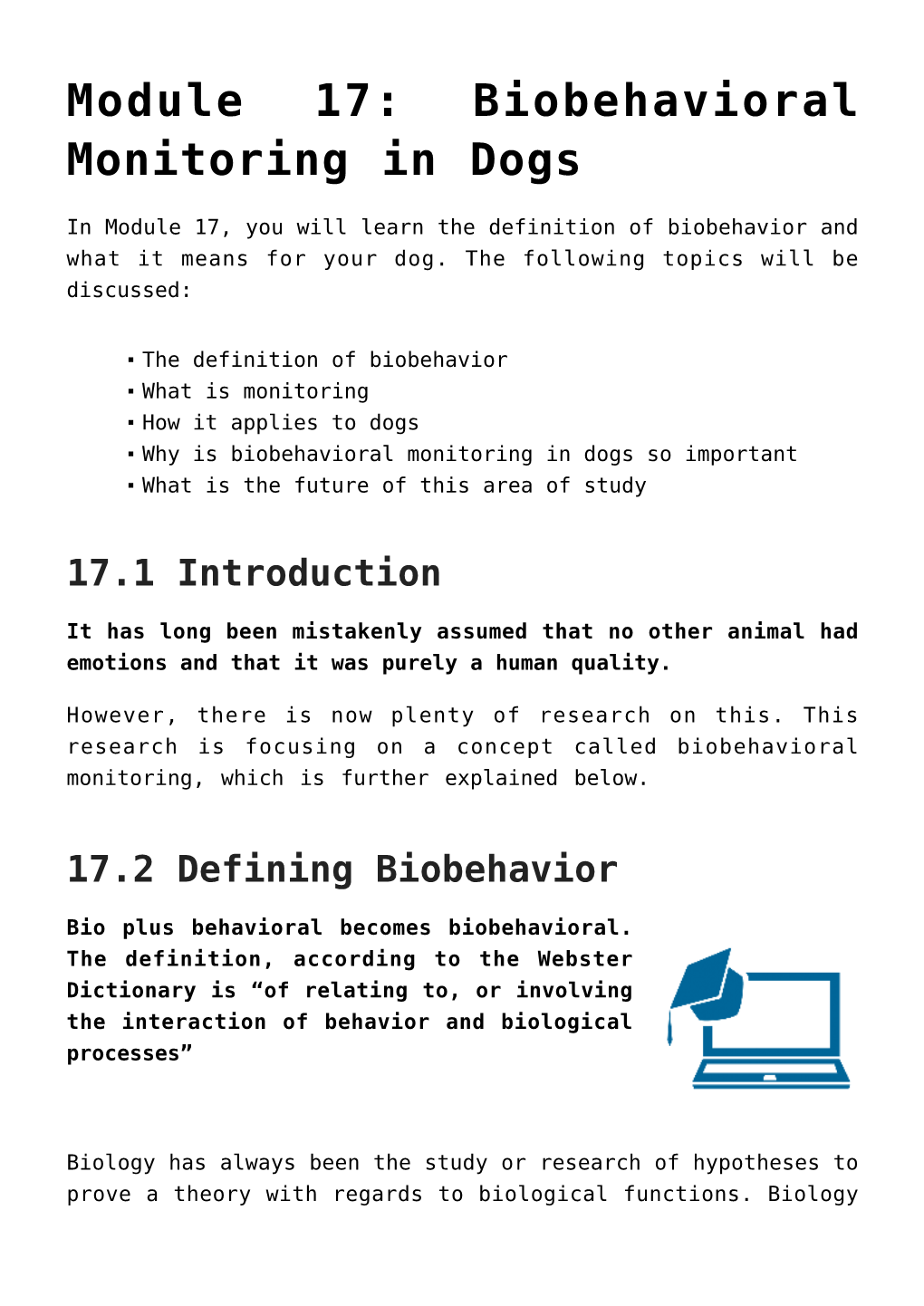 Module 17: Biobehavioral Monitoring in Dogs