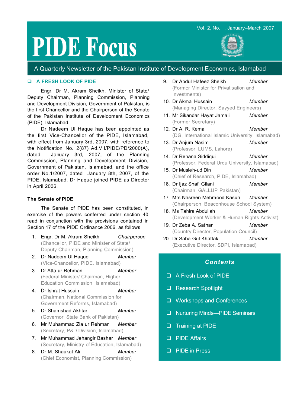 PIDE Focus Vol 2 No 1