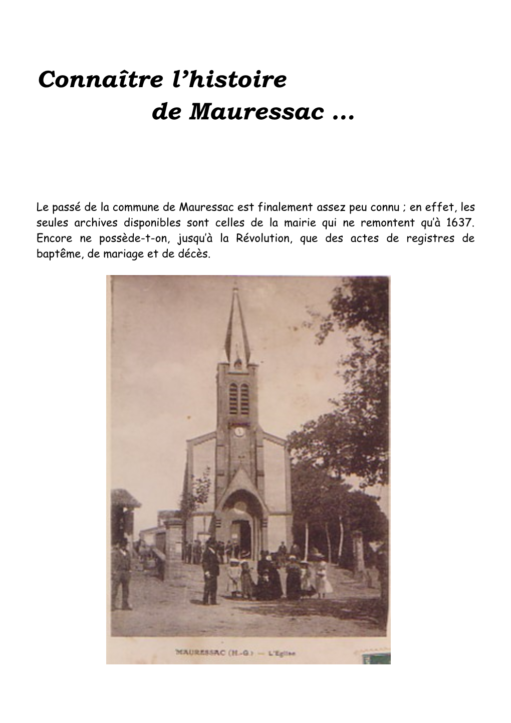 Connaître L'histoire De Mauressac …