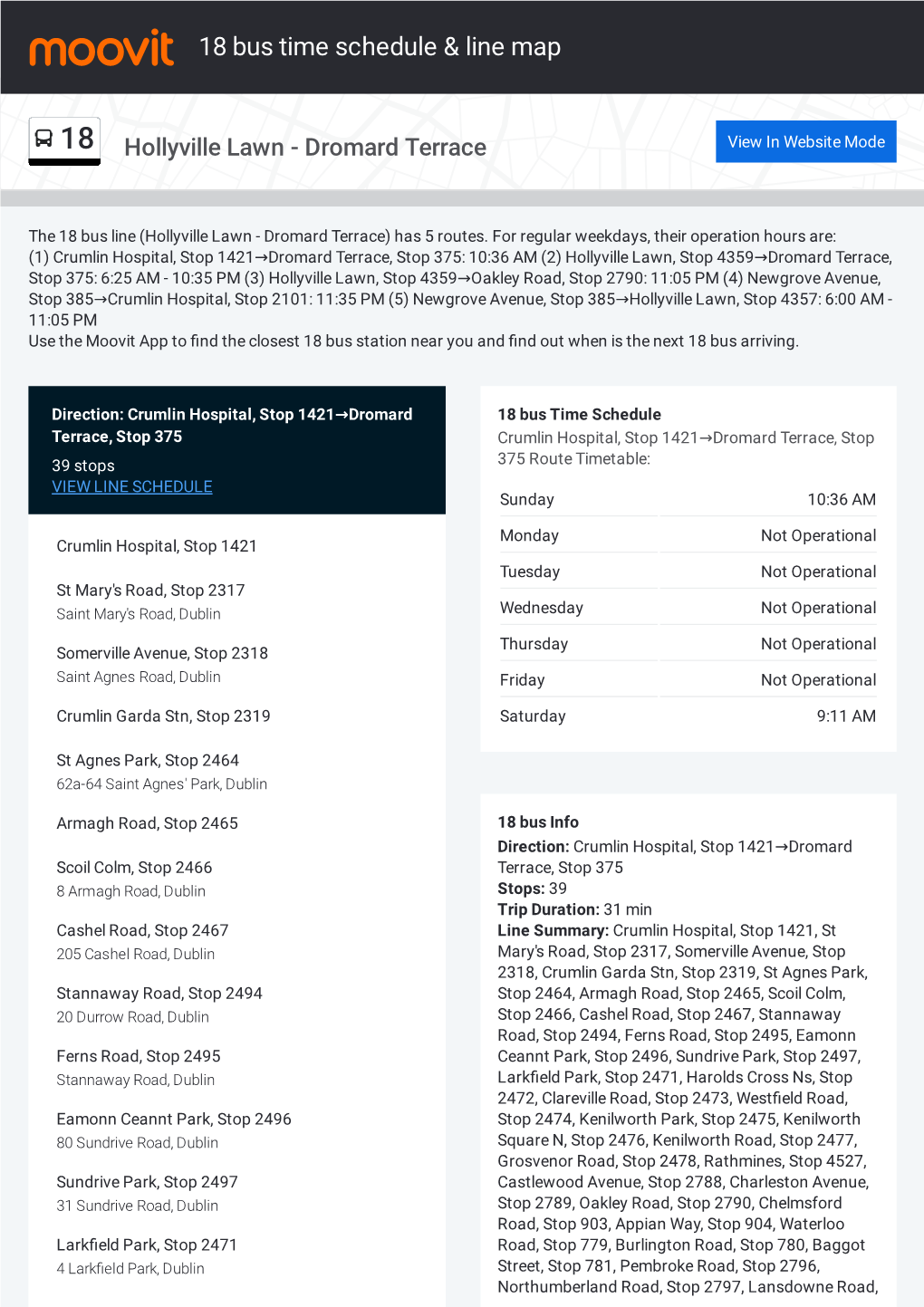 18 Bus Time Schedule & Line Route