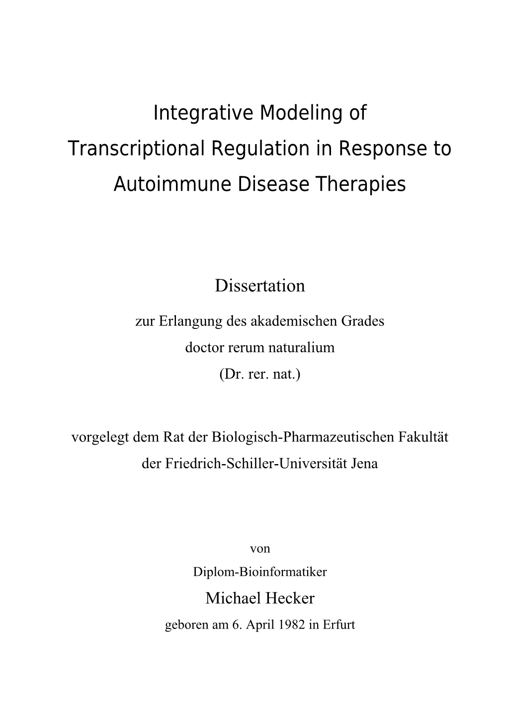 Integrative Modeling of Transcriptional Regulation in Response to Autoimmune Disease Therapies