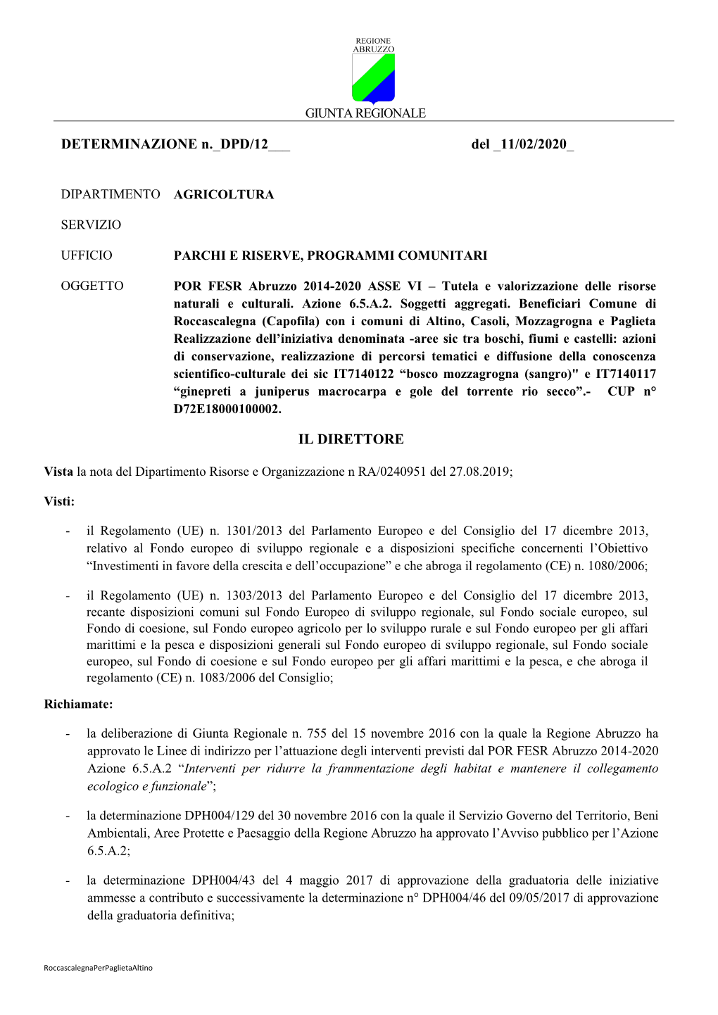 DETERMINAZIONE N. DPD/12___ Del 11/02/2020