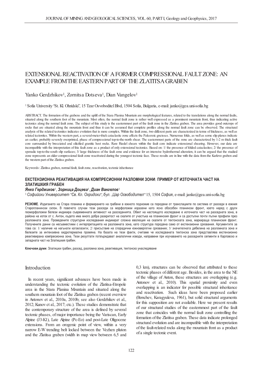 Extensional Reactivation of a Former Compressional Fault Zone: an Example from the Eastern Part of the Zlatitsa Graben