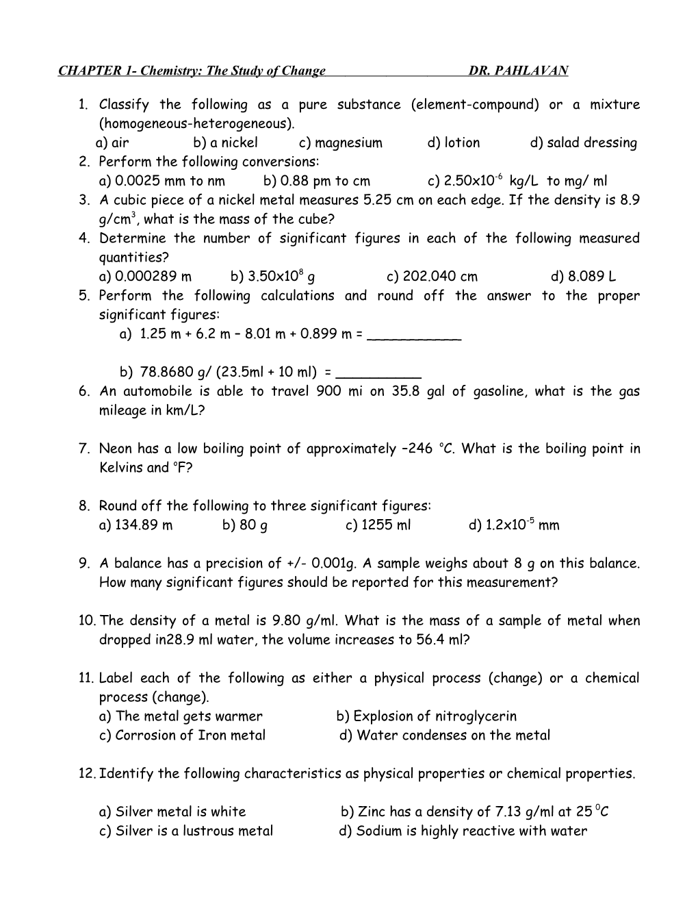 CHAPTER 1- Chemistry: The Study Of Change