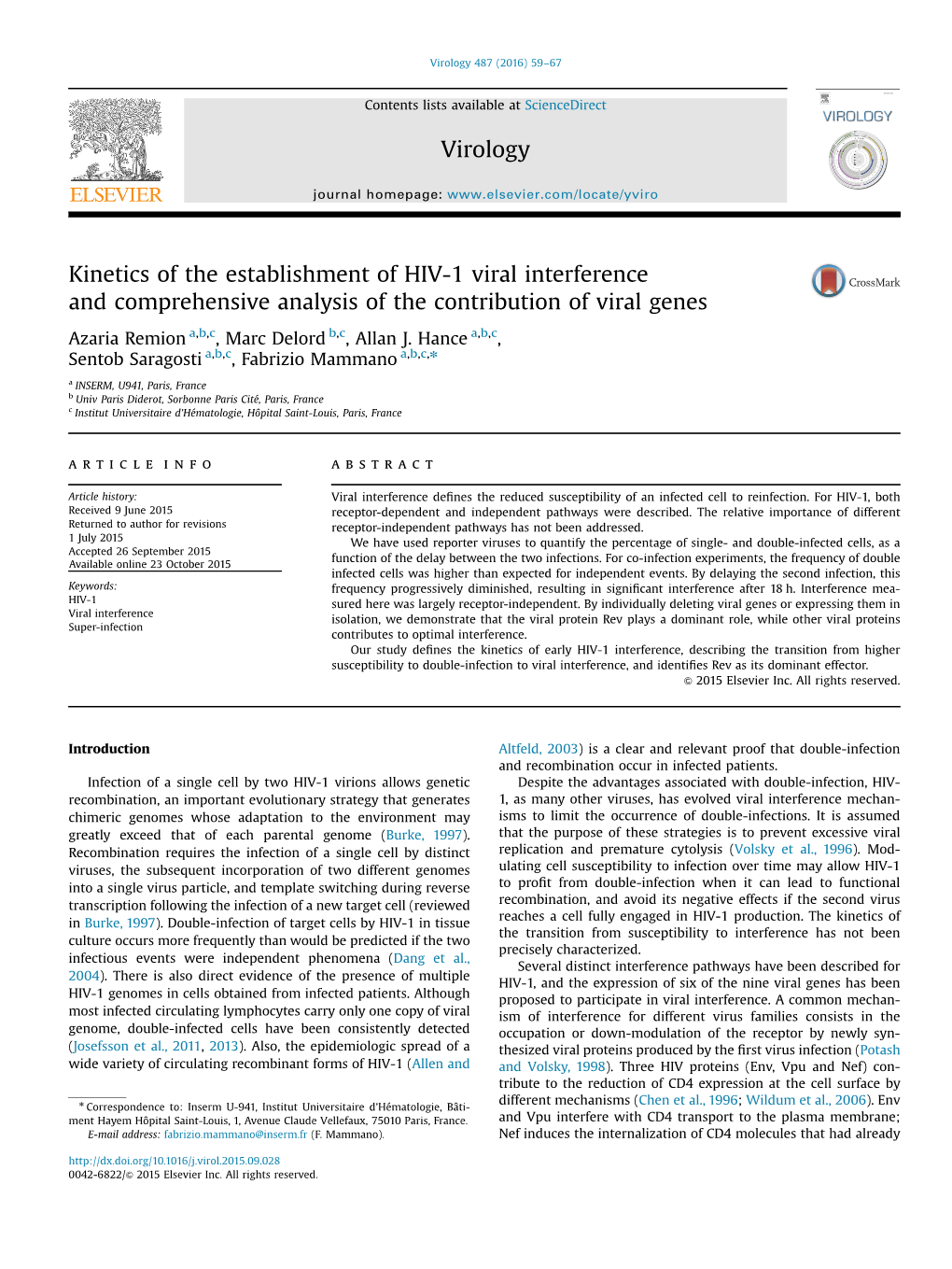 Kinetics of the Establishment of HIV-1 Viral Interference and Comprehensive Analysis of the Contribution of Viral Genes