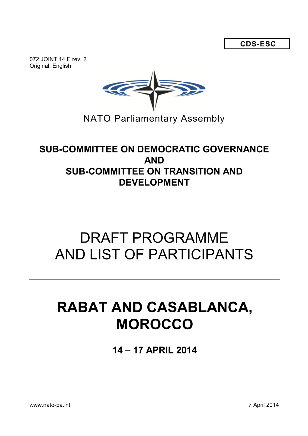 Draft Programme and List of Participants Rabat and Casablanca, Morocco