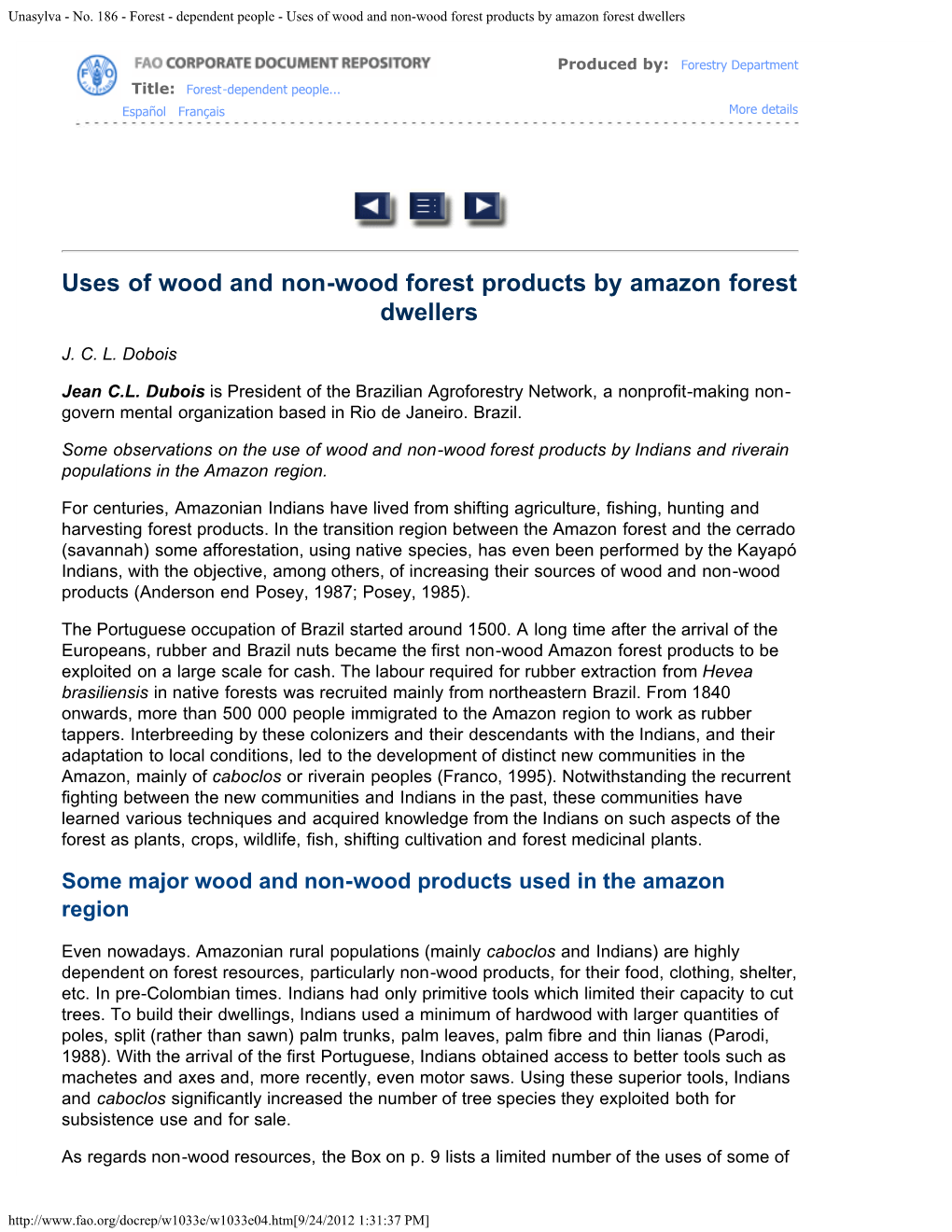 Uses of Wood and Non-Wood Forest Products by Amazon Forest Dwellers