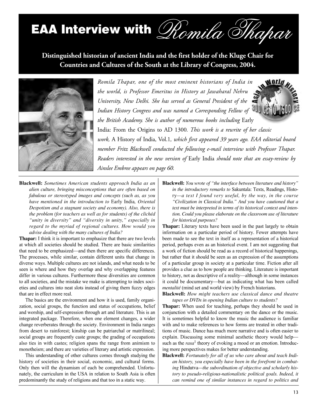 EAA Interview with Romila Thapar