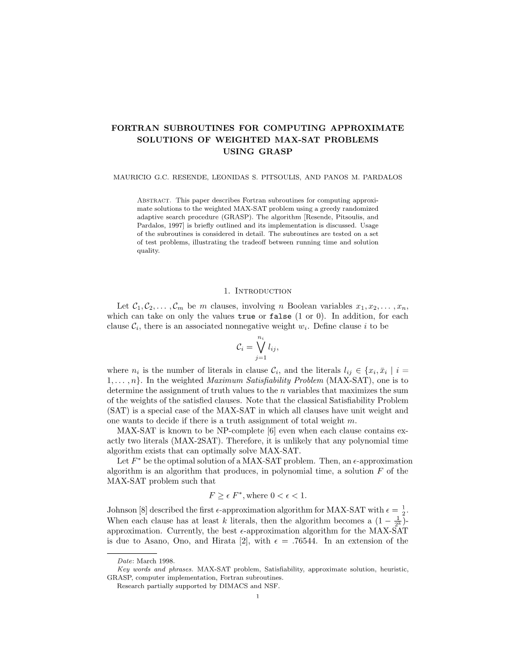Fortran Subroutines for Computing Approximate Solutions of Weighted Max-Sat Problems Using Grasp