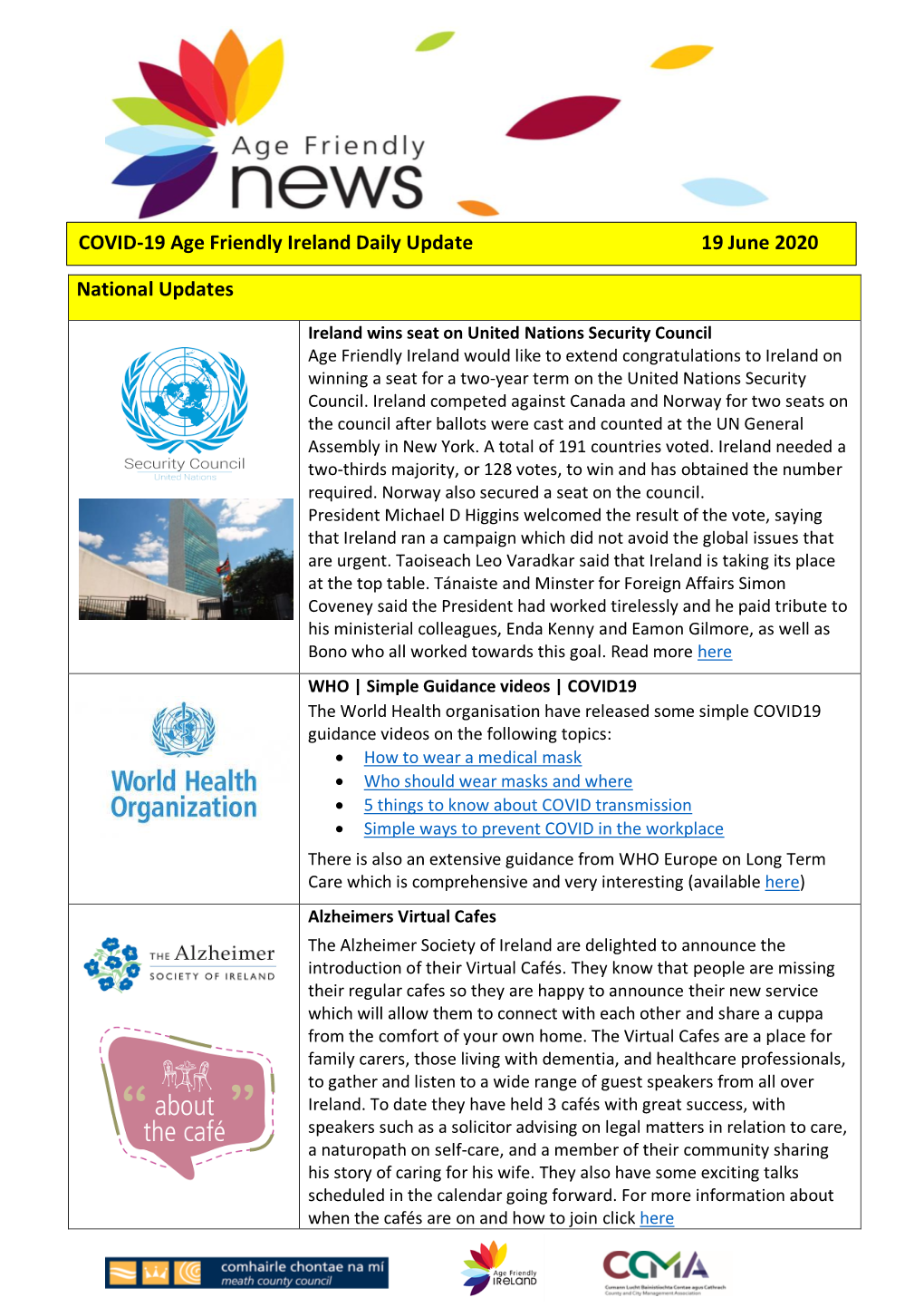 National Updates COVID-19 Age Friendly Ireland Daily Update 19 June 2020