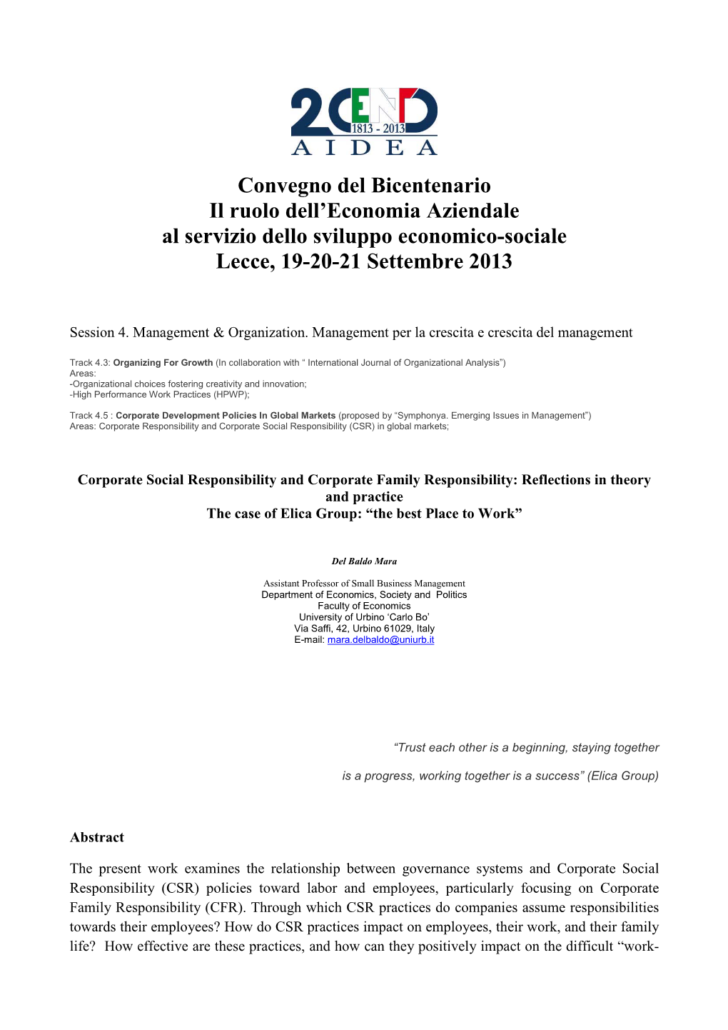 Convegno Del Bicentenario Il Ruolo Dell'economia Aziendale Al Servizio