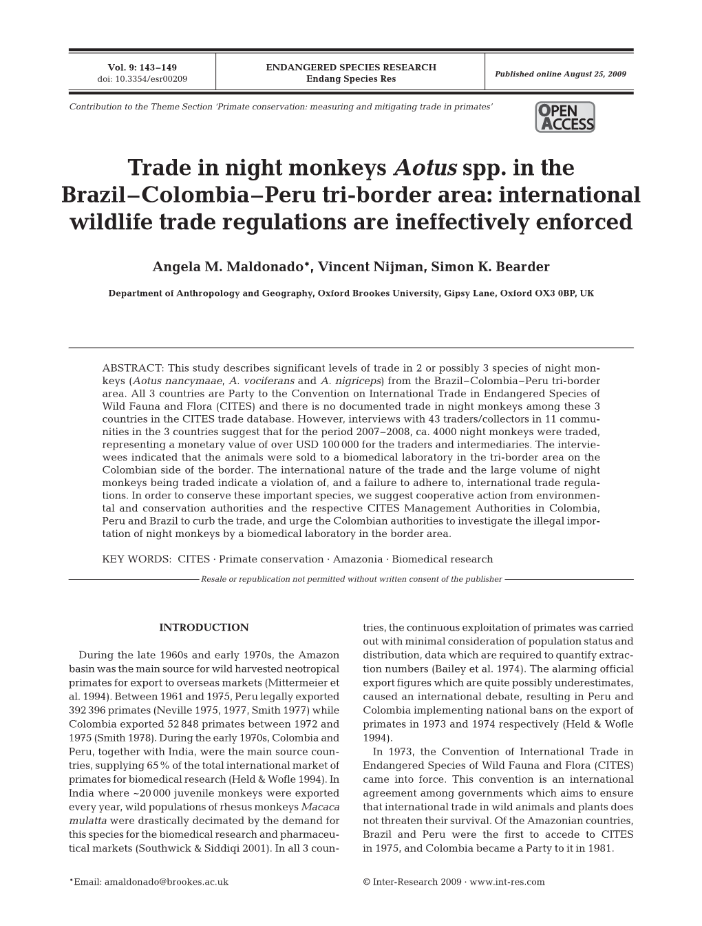 Trade in Night Monkeys Aotus Spp. in the Brazil–Colombia–Peru Tri-Border Area: International Wildlife Trade Regulations Are Ineffectively Enforced