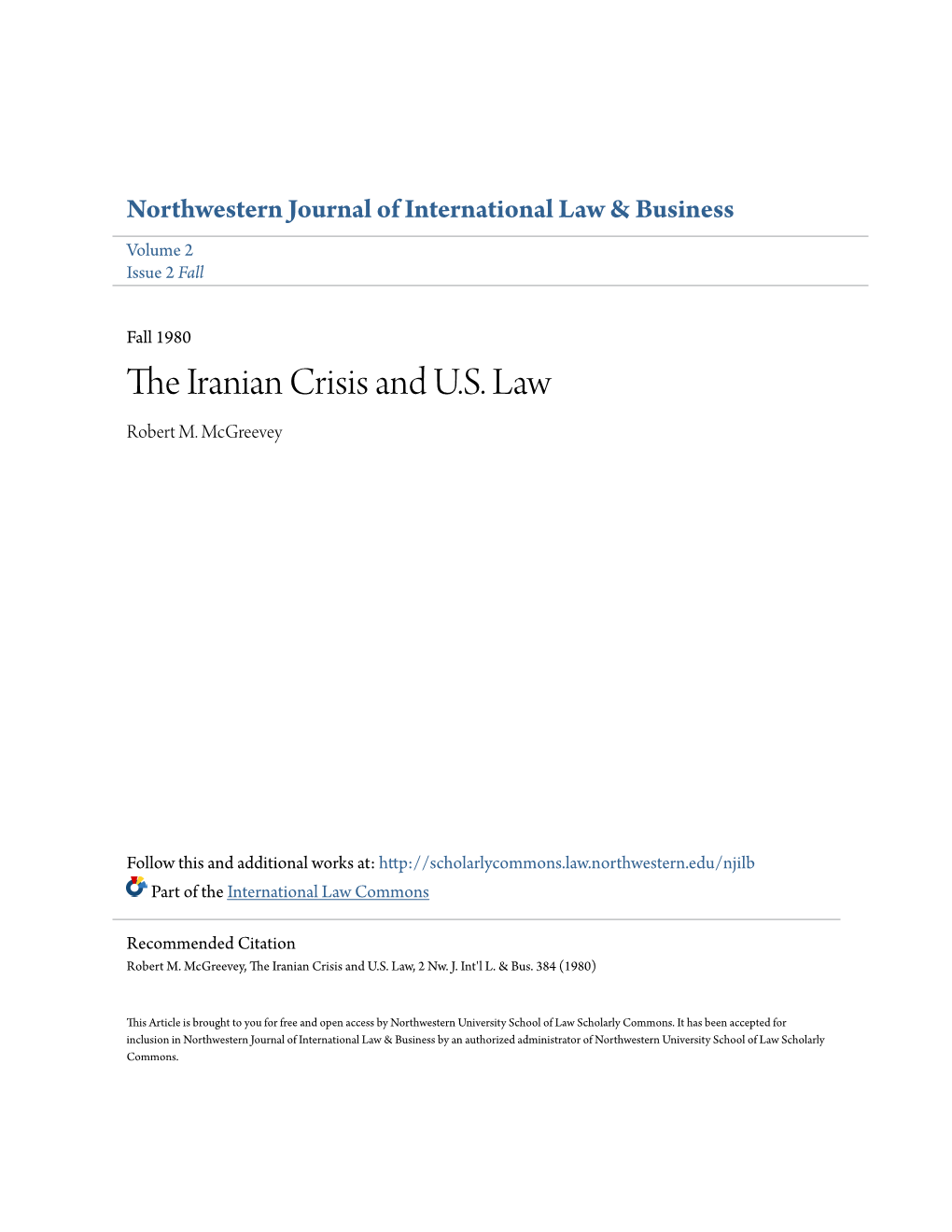 The Iranian Crisis and U.S. Law