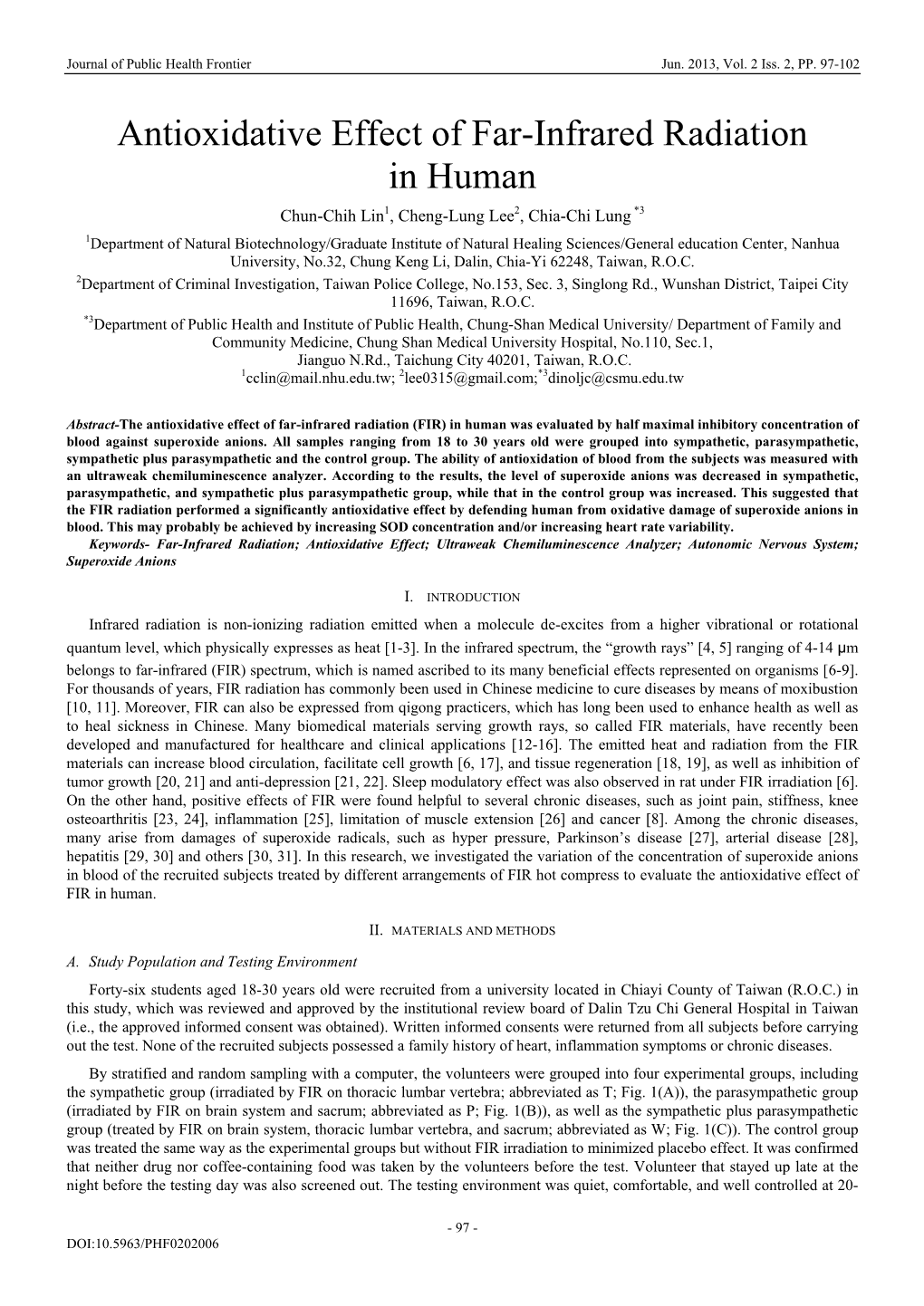 Antioxidative Effect of Far-Infrared Radiation in Human