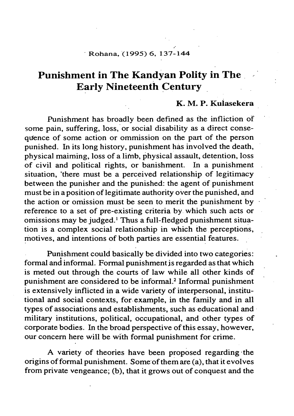Punishment in the Kandyan Polity in the Early Nineteenth Century