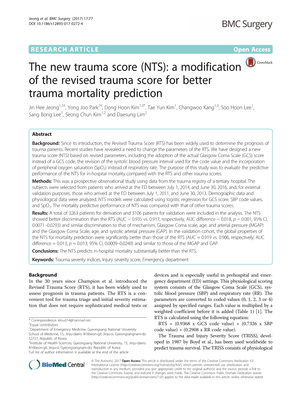 The New Trauma Score