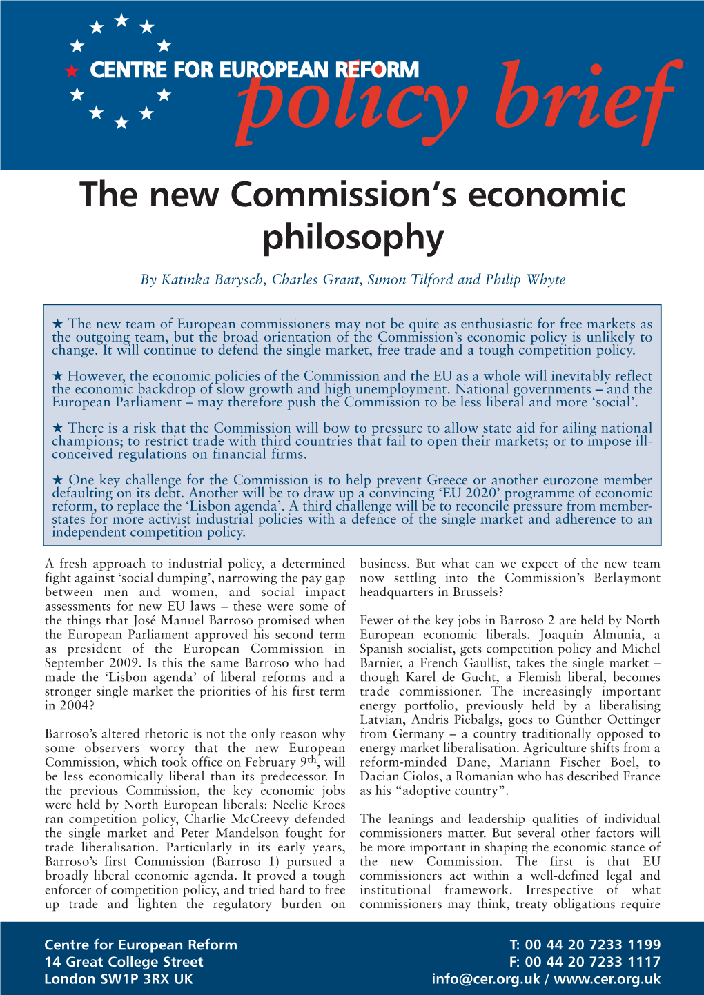 The New Commission's Economic Philosophy