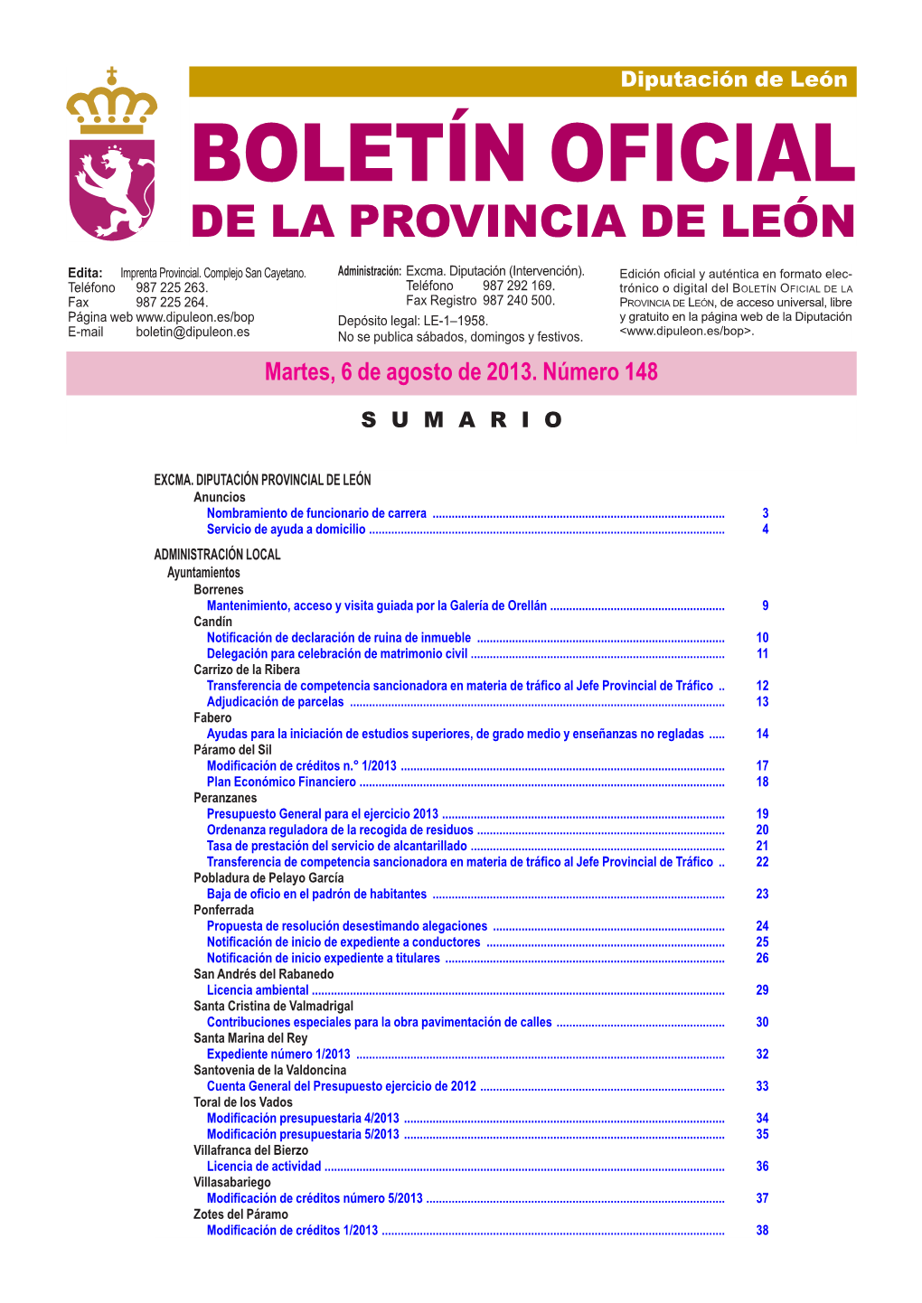 Boletín Oficial De La Provincia De León