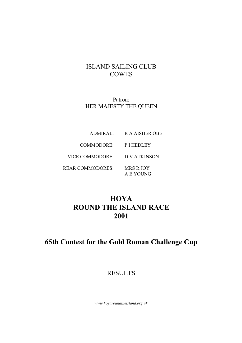 HOYA ROUND the ISLAND RACE 2001 65Th Contest for the Gold