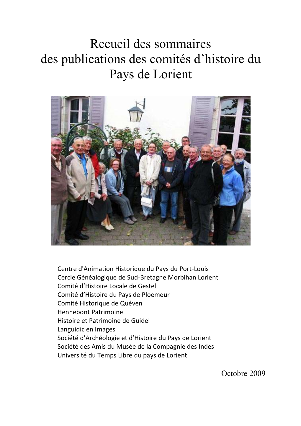 Recueil Des Sommaires Des Publications Des Comités D’Histoire Du Pays De Lorient