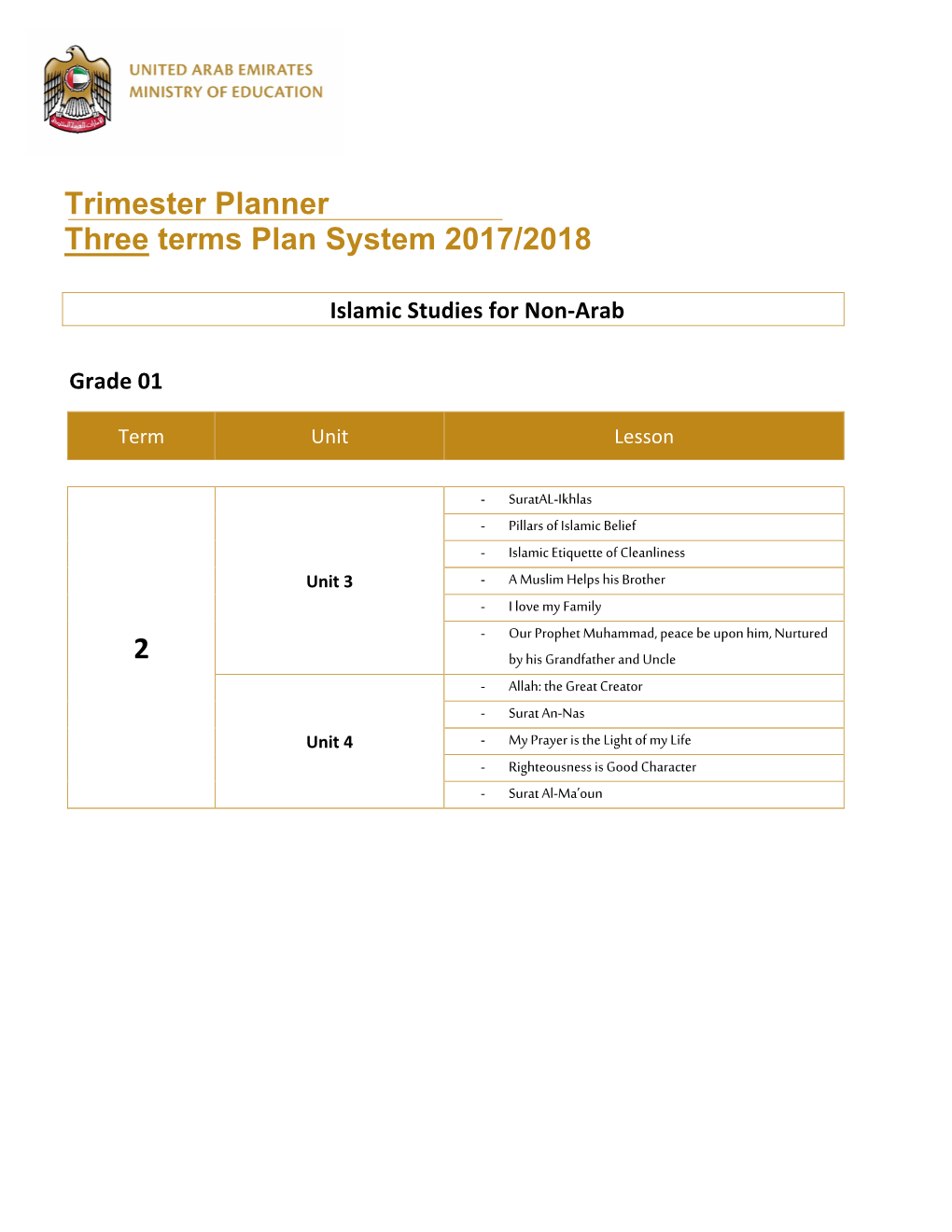 Trimester Planner Three Terms Plan System 2017/2018 2