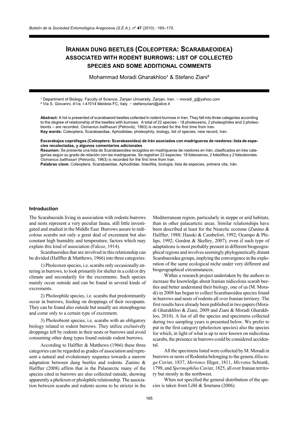 Iranian Dung Beetles (Coleoptera: Scarabaeoidea) Associated with Rodent Burrows: List of Collected Species and Some Additional Comments