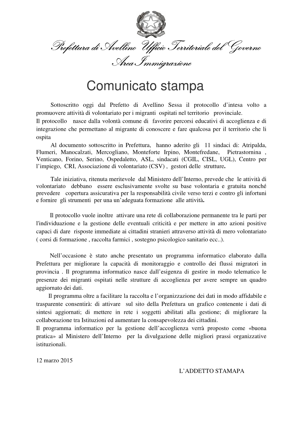 Il Comunicato Della Prefettura