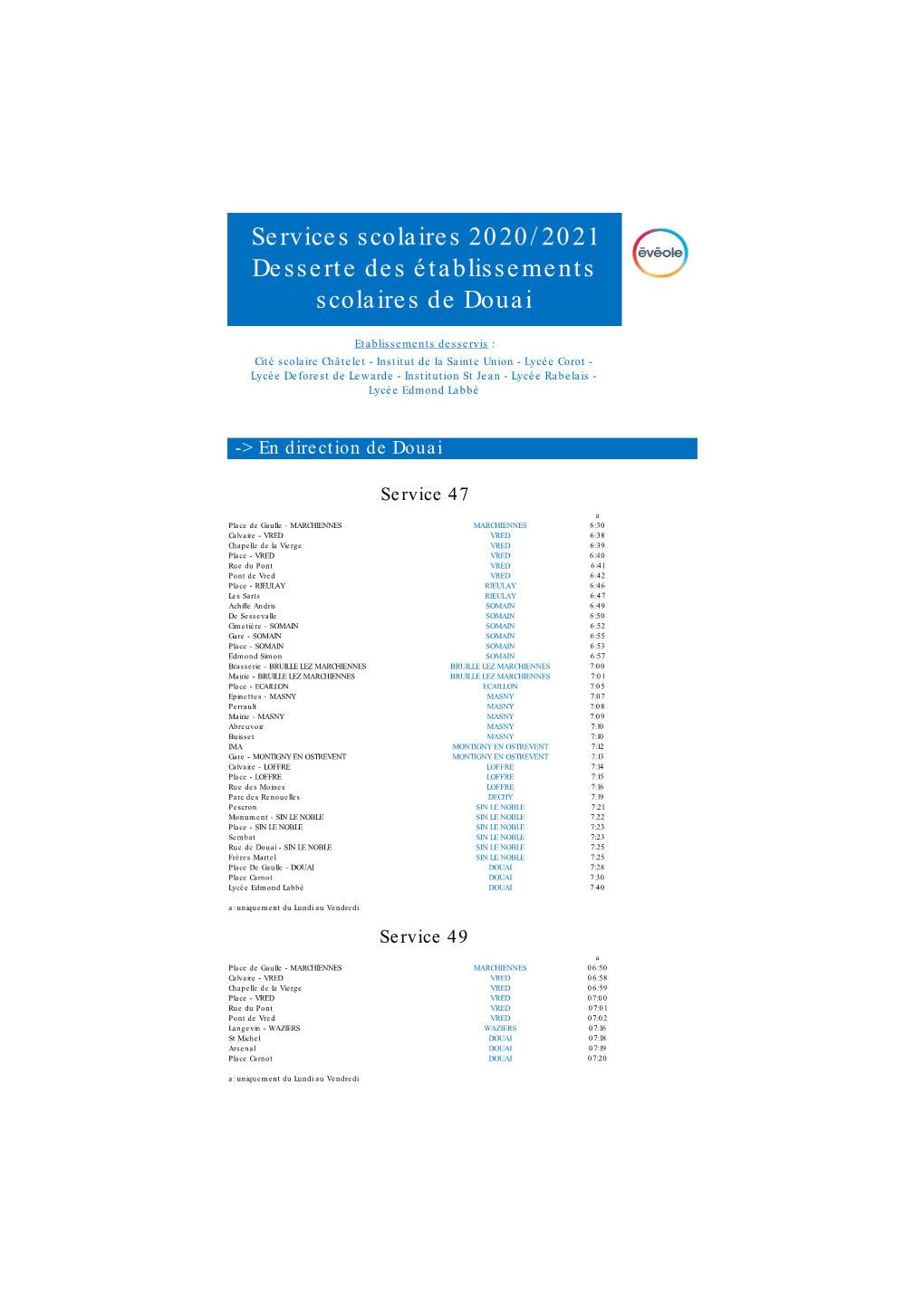 Services Scolaires 2020/2021 Desserte Des Établissements Scolaires De Douai