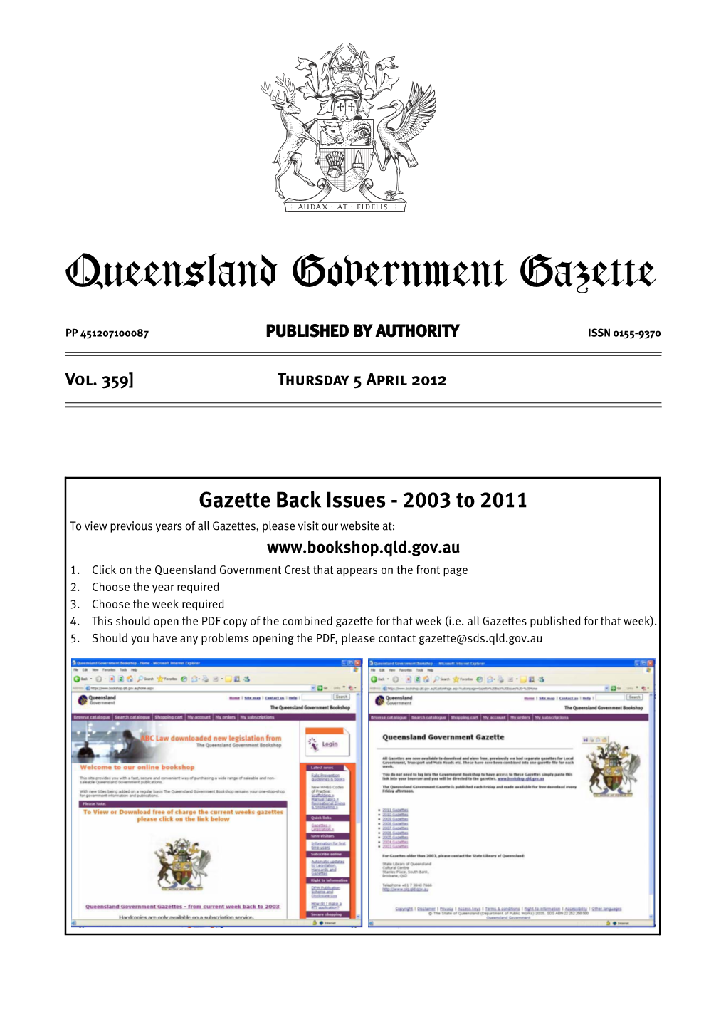 Queensland Government Gazette Extraordinary