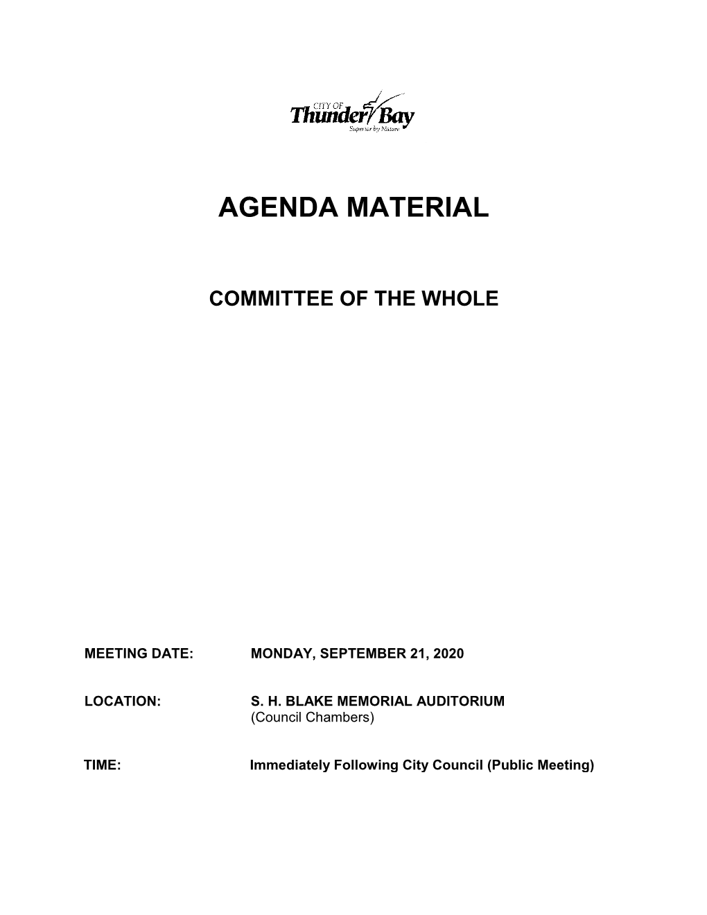 Committee of the Whole September 21, 2020