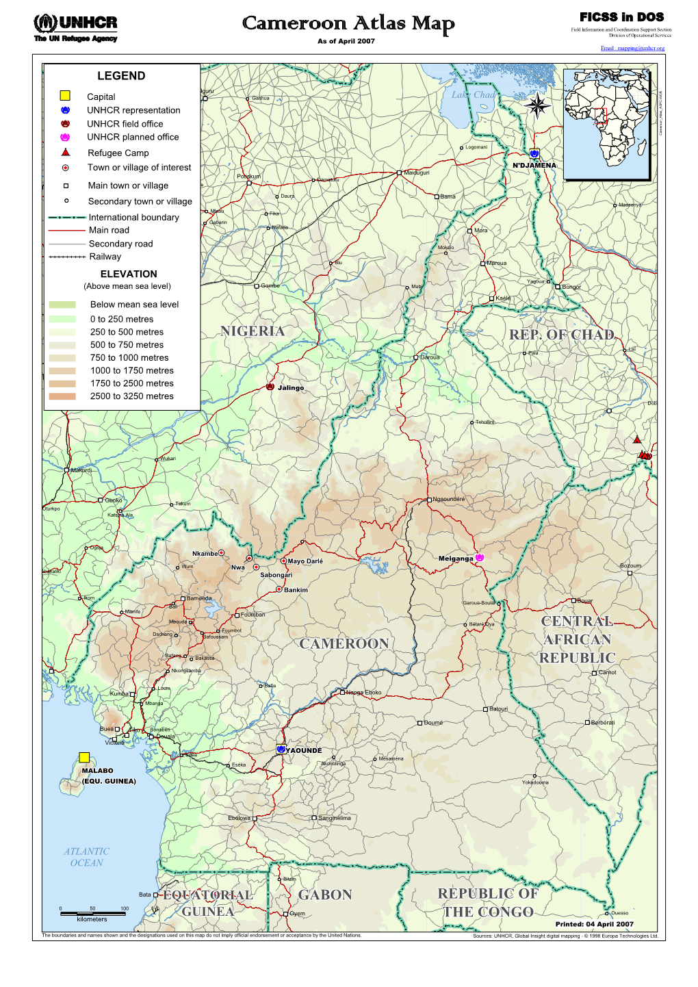 Cameroon Atlas Map Field Information and Coordination Support Section Division of Operational Services As of April 2007 Email : Mapping@Unhcr.Org