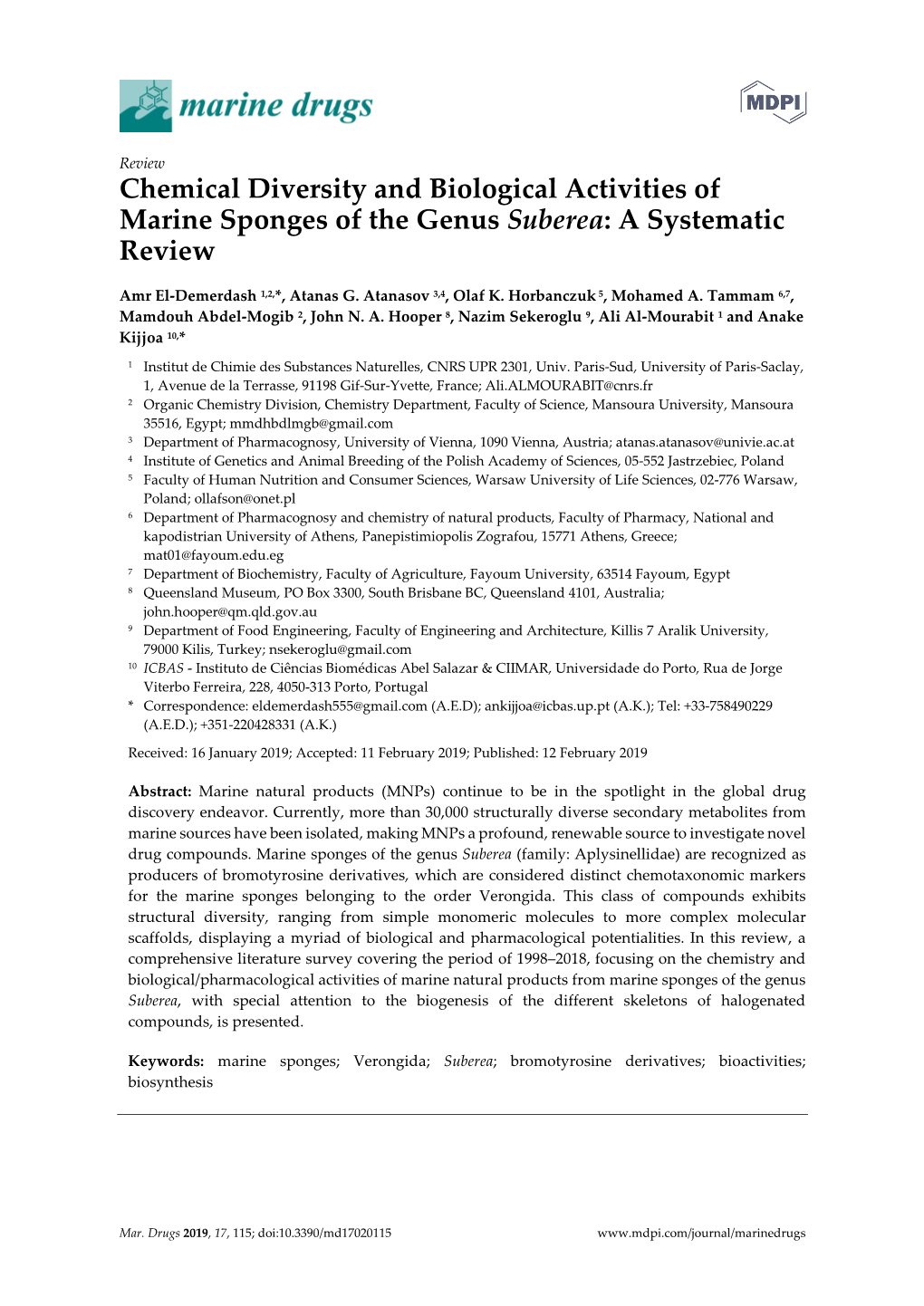 Chemical Diversity and Biological Activities of Marine Sponges of the Genus Suberea: a Systematic Review