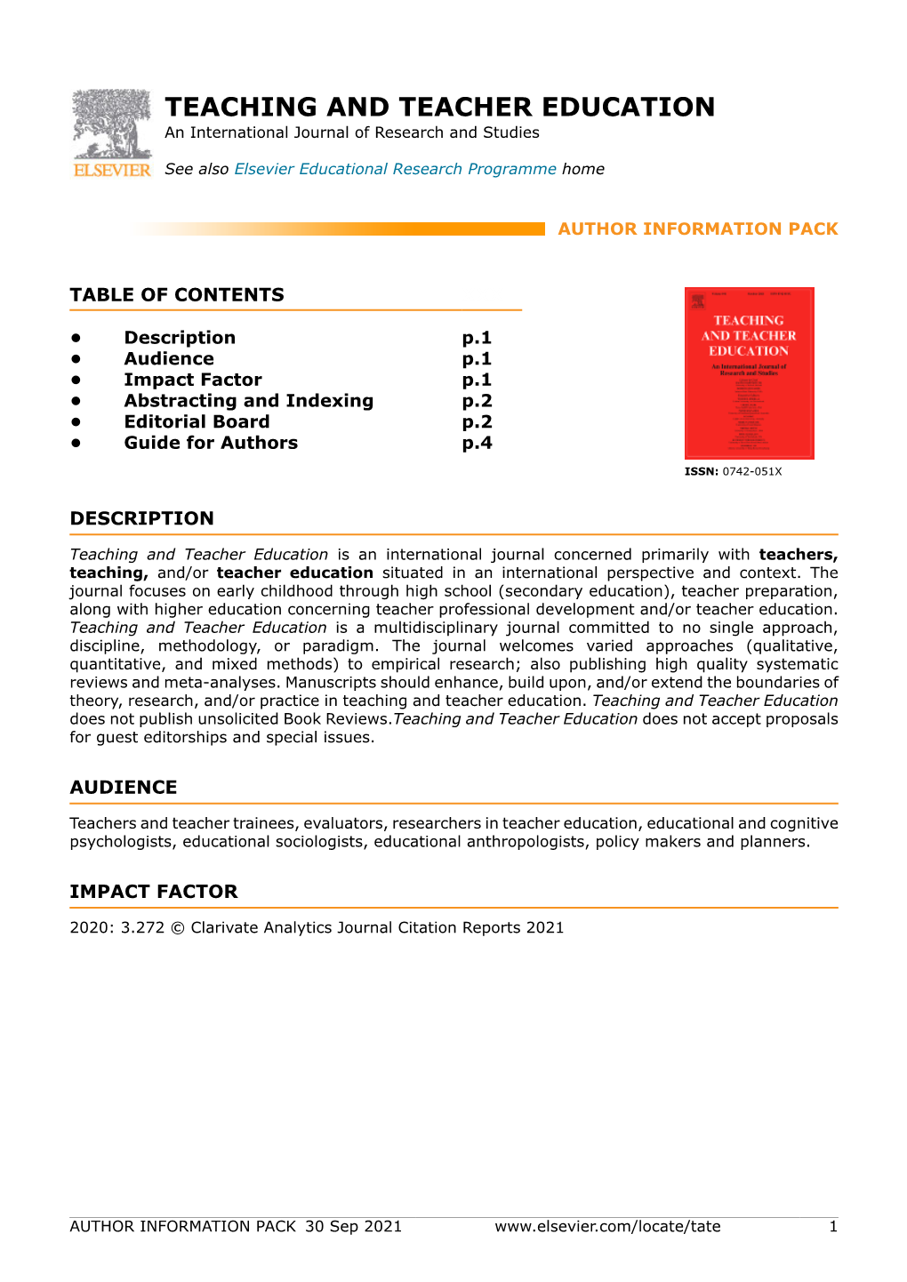 TEACHING and TEACHER EDUCATION an International Journal of Research and Studies