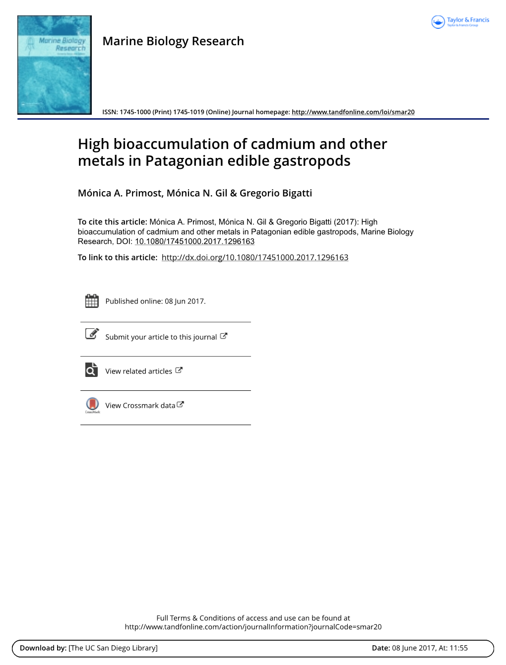 High Bioaccumulation of Cadmium and Other Metals in Patagonian Edible Gastropods